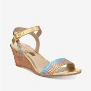 Rialto Rainbow Strap Cork Wedge Heels Rainbow Tan Size 10